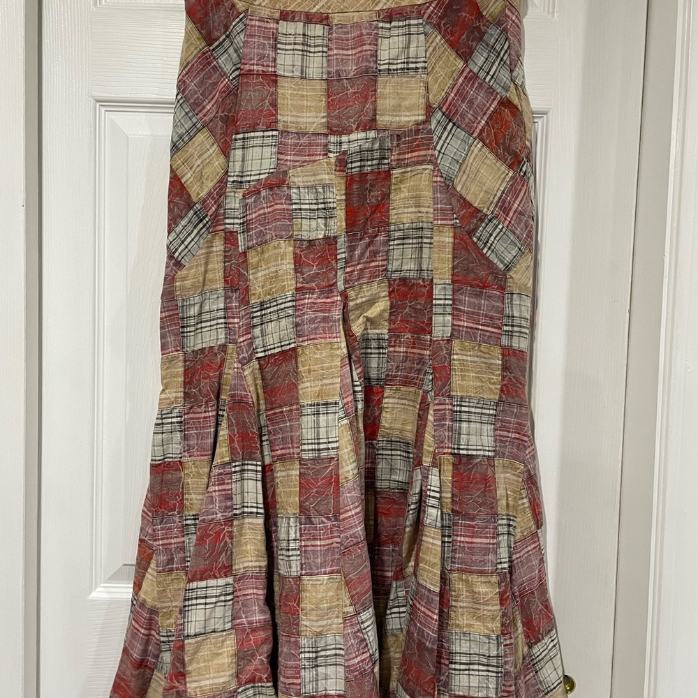 Free People Red Tan Pleated A-line Midi Skirt